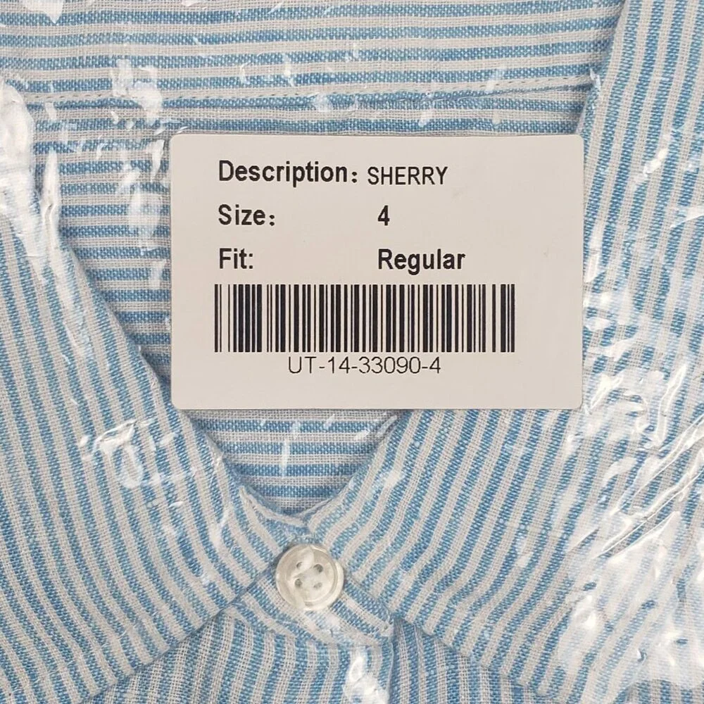 UNTUCKit Sherry Linen LS Shirt Womens Size 4 Light Turquoise Blue & White Stripe - Picture 8 of 15